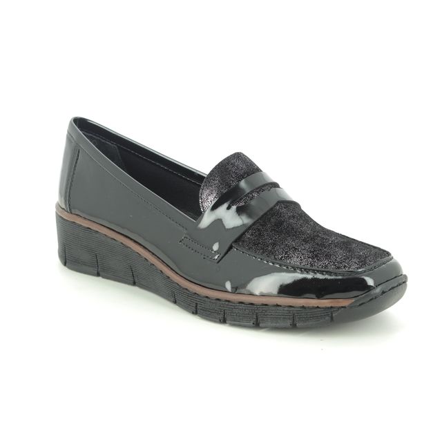 Rieker 53732-01 Black patent suede Womens Comfort Slip On Shoes