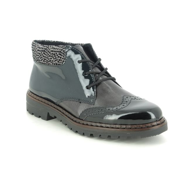 Rieker 54839-00 Black patent Womens Lace Up Boots