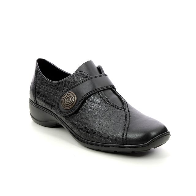 Rieker Comfort Slip On Shoes - Black croc - 58370-00 DORVELC