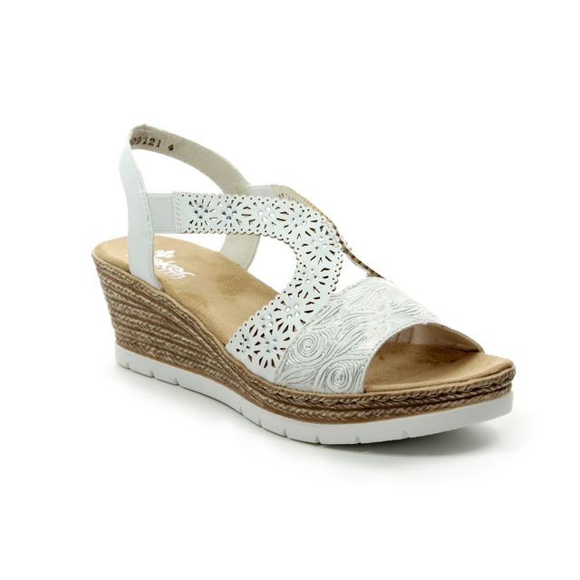 Rieker Wedge Sandals - White-silver - 61916-80 HYFAWN