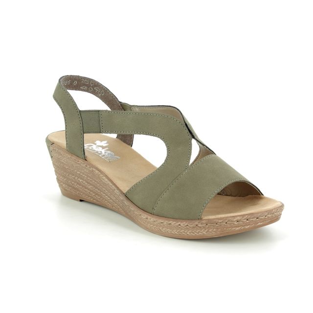 Rieker Wedge Sandals - Olive Green - 62429-54 FAWNA