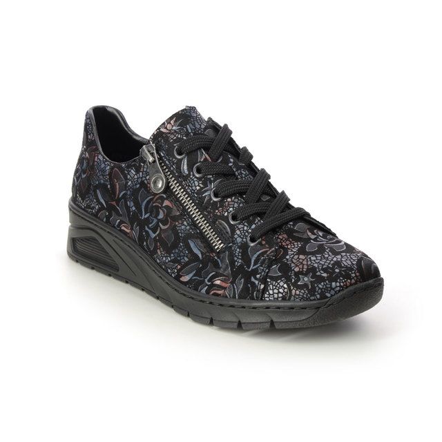 Rieker N3302-90 Black floral Womens lacing shoes