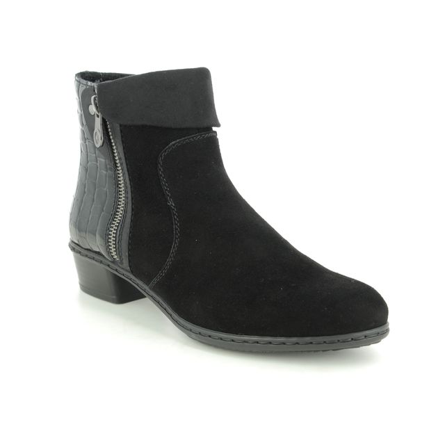 Rieker Y0752-00 Black Suede Ankle Boots