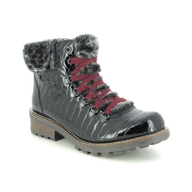 Rieker Lace Up Boots - Black croc - Z0434-00 FRESHEST TEX