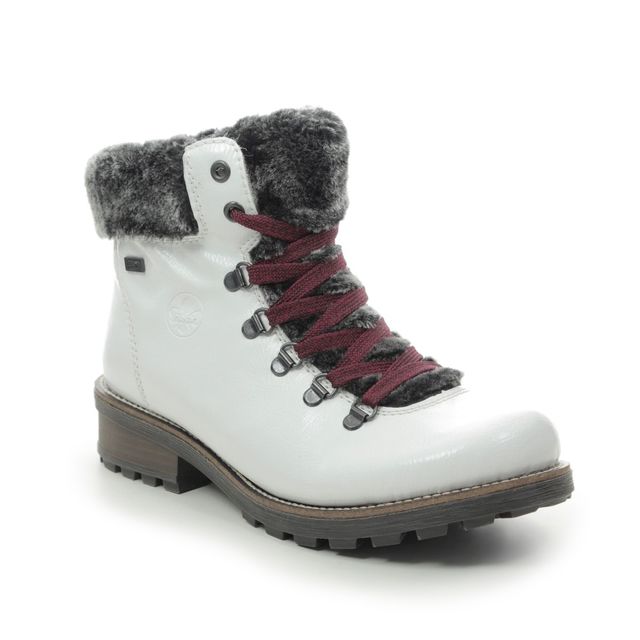 Rieker Z0434-80 White patent Womens Lace Up Boots