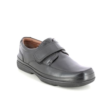 Begg Exclusive Mens Velcro Shoes - Black leather - M037A/ SWIFT TURN WIDE