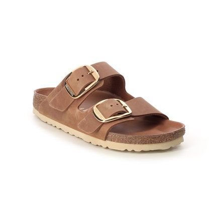 Birkenstock Slide Sandals - Tan Leather  - 1011073/ ARIZONA BIG BUCKLE