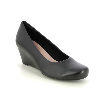 Clarks Wedge Shoes  - Black leather - 301175E FLORES TULIP
