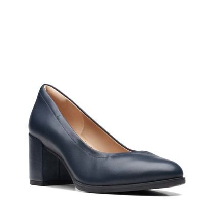 Clarks Court Shoes - Navy Leather - 718774D FREVA 55 WORK