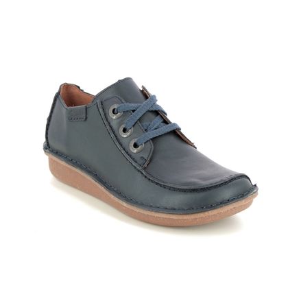 Clarks Comfort Lacing Shoes - Navy leather - 668184D FUNNY DREAM