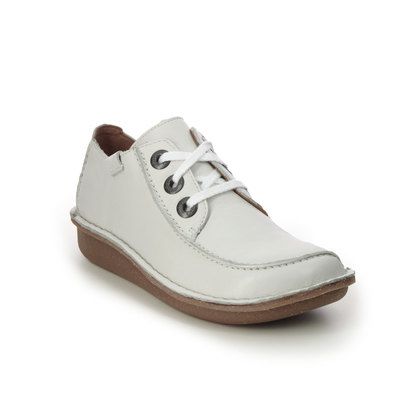 Clarks Comfort Lacing Shoes - White Leather - 654444D FUNNY DREAM