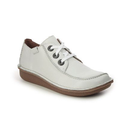 Clarks Comfort Lacing Shoes - White Leather - 654444D FUNNY DREAM