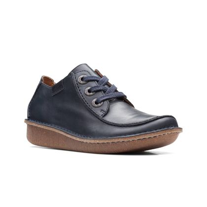 Clarks Comfort Lacing Shoes - Navy leather - 668185E FUNNY DREAM WIDE