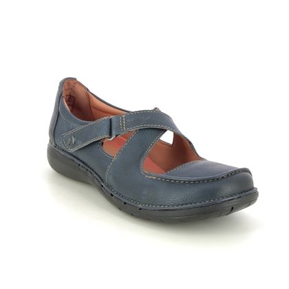 Clarks Mary Jane Shoes - Navy Leather - 749724D UN LOOP STRAP