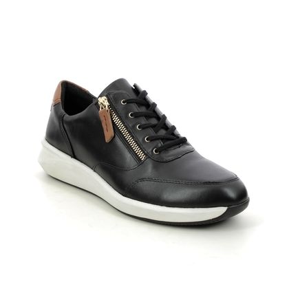 Clarks Comfort Lacing Shoes - Black leather - 680184D UN RIO ZIP