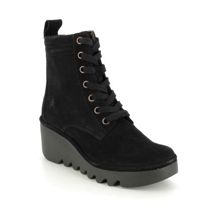 Fly London Wedge Boots - Black Suede - P501329 BIAZ   BLU LACE