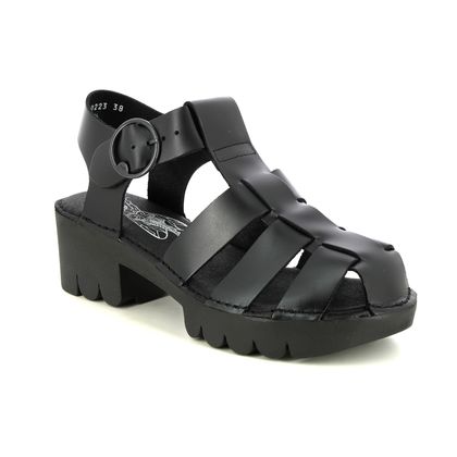Fly London Closed Toe Sandals - Black leather - P801511 EMME ETTA LSW