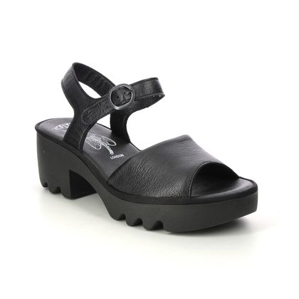 Fly London Wedge Sandals - Black leather - P501503 TULL THALIA