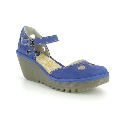 Fly London Wedge Heels - BLUE LEATHER - P500016 YUNA