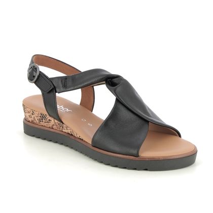 Gabor Wedge Sandals - Black leather - 42.751.27 RICH