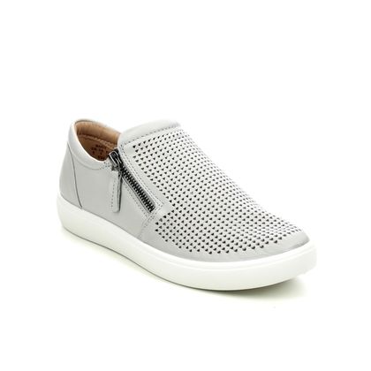 Hotter Comfort Slip On Shoes - Light Grey Leather - 16211/03 DAISY  WIDE