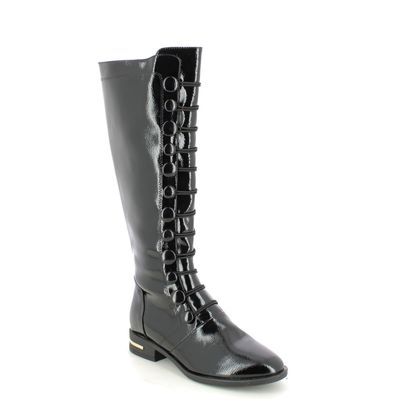 Lotus Knee High Boots - Black patent - ULB310/34 LISA BUTTON