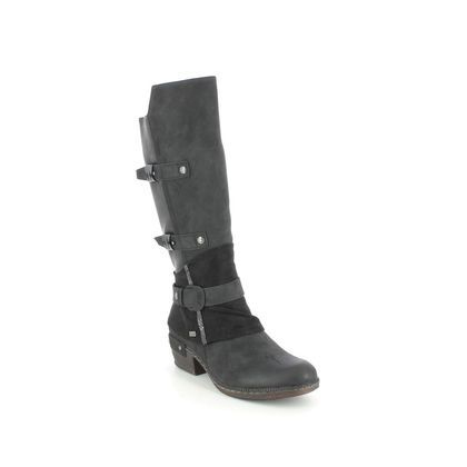 Rieker Knee High Boots - Black - 93684-00 BERNASTRAPS