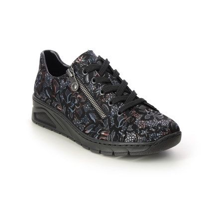 Rieker Comfort Lacing Shoes - Black floral - N3302-90 BOCCIZIP LACE
