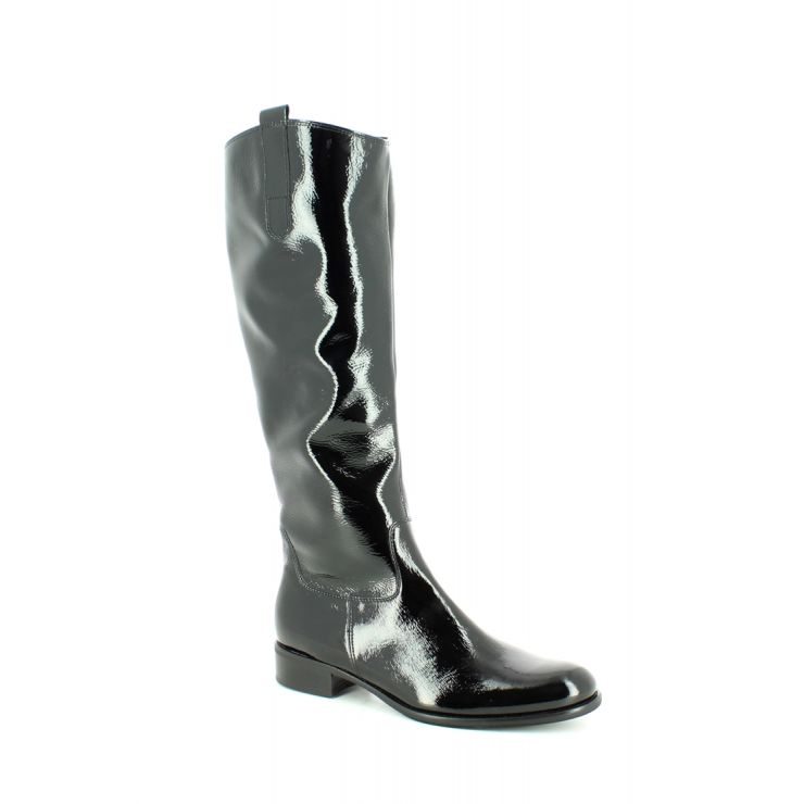 Black patent knee-high boots