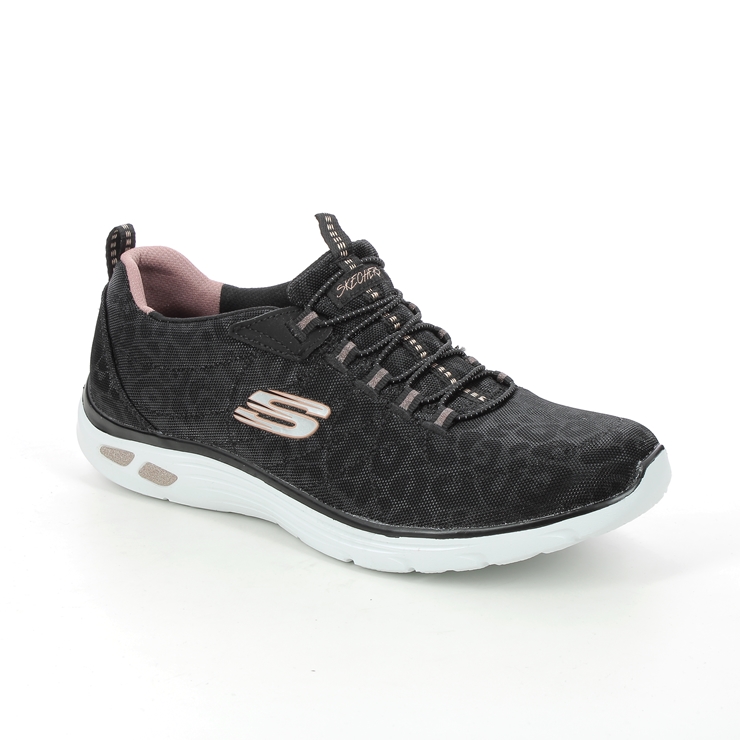 Initiativ Hollow Passiv Skechers Empire Delux Spotted Relaxed 12825 BKRG Black Rose Gold trainers