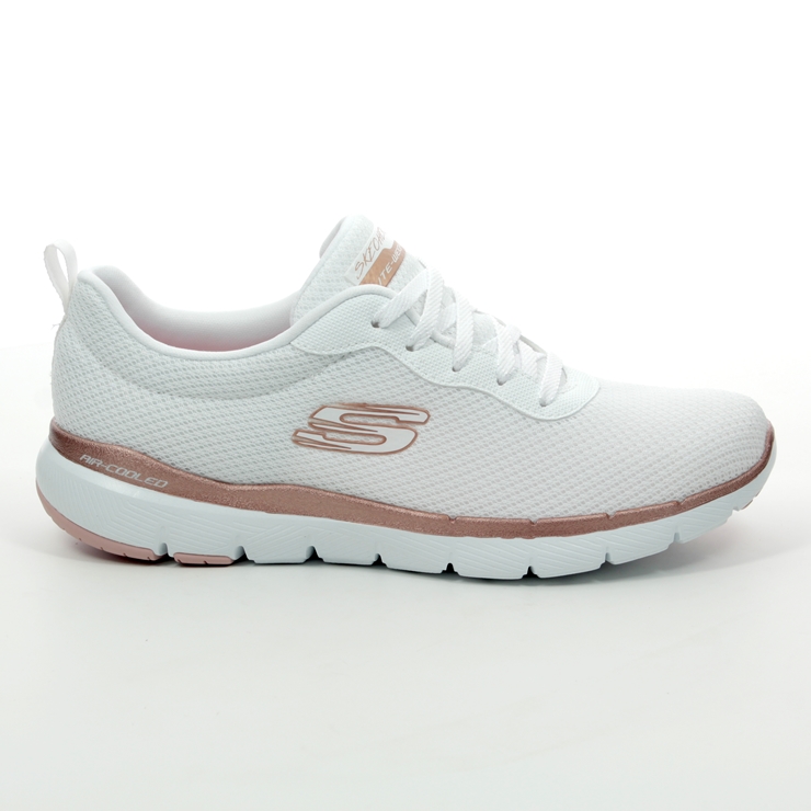 skechers white and rose gold