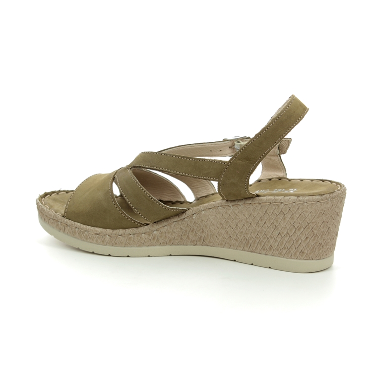 Walk in the City Valencia Wide Fit 8593-42070 Khaki Leather Wedge Sandals