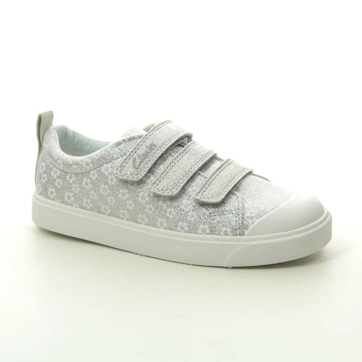 Clarks City Vibe K F Fit Silver trainers