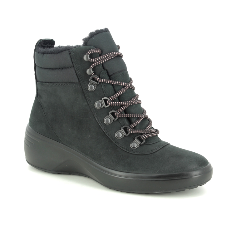 ECCO Soft 7 Wedge Black Womens Lace Up Boots