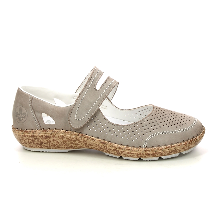 Rieker 44885-40 Light Grey Leather Womens Mary Jane Shoes