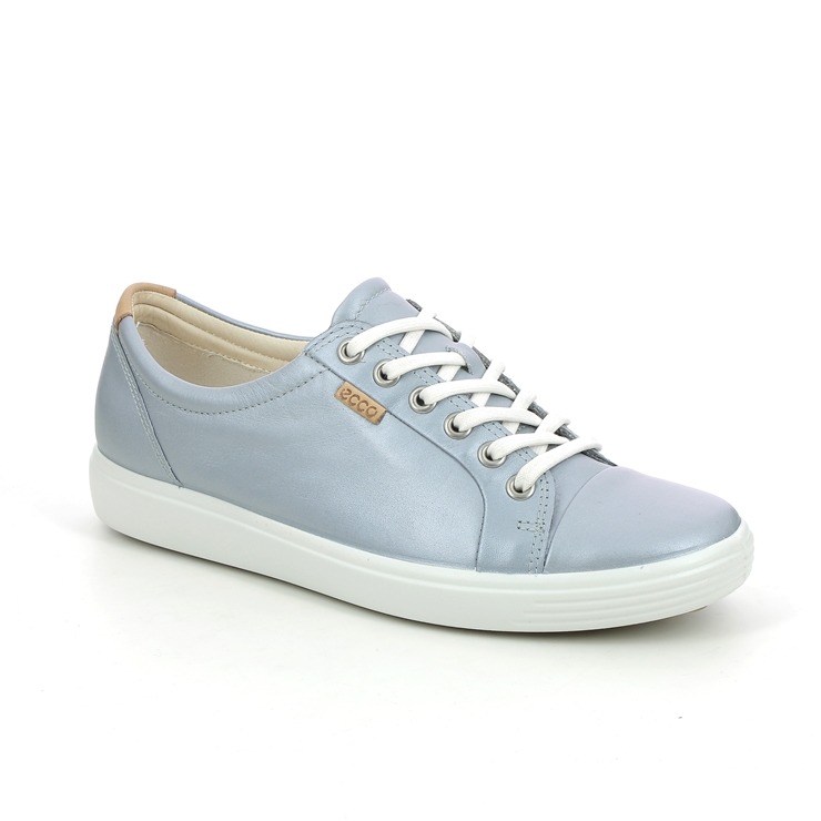 ECCO Soft 7 Lace Silver Leather Trainers