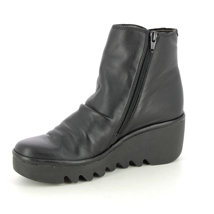 Fly London Brom Blu Black leather Womens Wedge Boots P501344-008