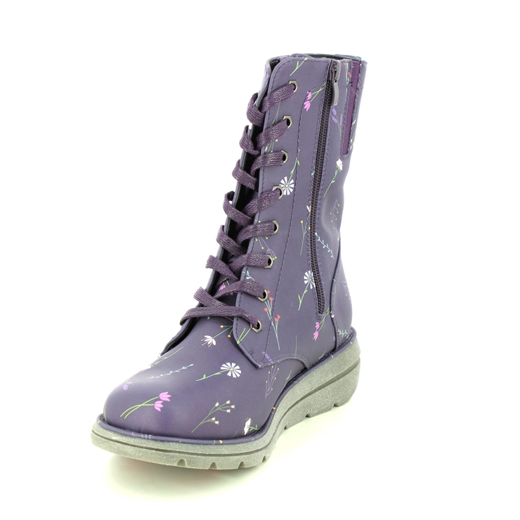Heavenly Feet Martina 3 Walker 3007-96 Purple Floral Lace Up Boots