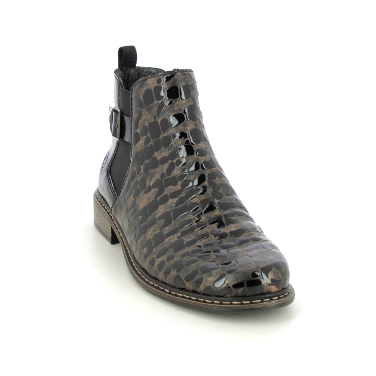 Rieker Z4965-90 Black Patent Womens Chelsea Boots
