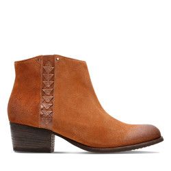 Clarks Ankle Boots - Tan Suede - 3632/84D MAYPEARL FAWN