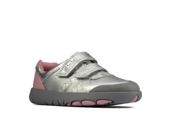 Clarks Girls Shoes - Silver Leather - 541056F REX QUEST K