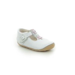 Clarks First and Baby Shoes - WHITE LEATHER - 576356F TINY FLOWER T