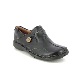 Clarks Comfort Slip On Shoes - Black leather - 128375E UN LOOP WIDE