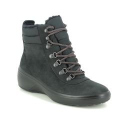 ECCO Lace Up Boots - Black nubuck - 420803/51052 SOFT 7 WEDGE WATERPROOF