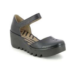 Fly London Closed Toe Sandals - Black leather - P501305 BISO WEDGE BLU