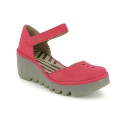 Fly London Closed Toe Sandals - Red leather - P501305 BISO WEDGE BLU
