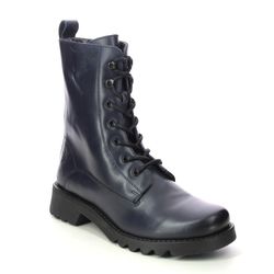 Fly London Lace Up Boots - Navy Leather - P144893 REID   RONIN