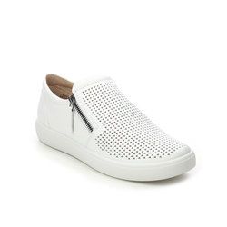 Hotter Comfort Slip On Shoes - White Leather - 16212/61 DAISY  WIDE