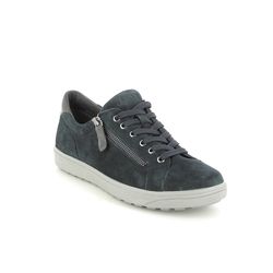 Jana Comfort Lacing Shoes - Navy suede - 23611/27806 SITANES WIDE