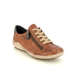 Remonte Comfort Lacing Shoes - Tan Leather - R1402-22 ZIGZIP 85 TEX